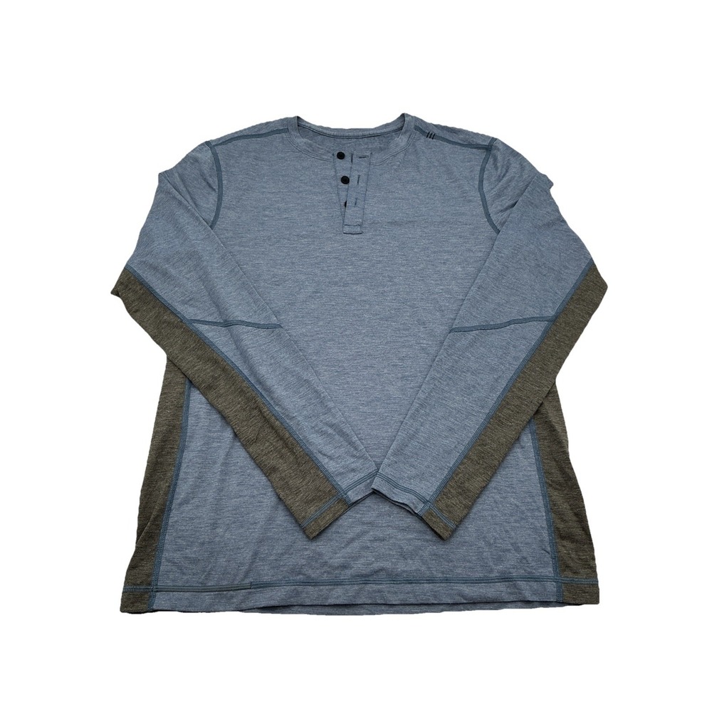Lululemon Men's Henley Long Sleeve Shirt Blue Gray‎ Athletic Casual Top Size M